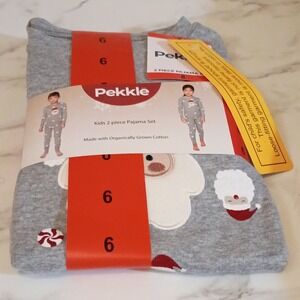 Pekkle Kids Pajama Set Gray Santa Claus Christmas Cotton‎ Size 6